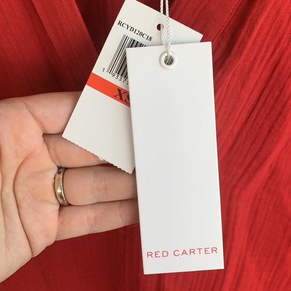 Red Carter Cotton Gauzy Popover Tunic Red Cover Up XS - Picture 6 of 10